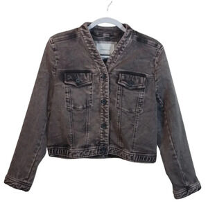 ANTHROPOLOGIE Bibiana Bomber Denim Jacket Acid Wash Black Gray size LP